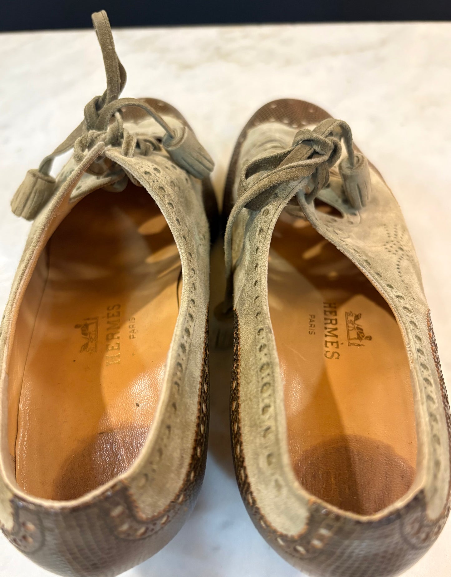 Hermes Lizard and Suede Lace Up Heels (Size 8)
