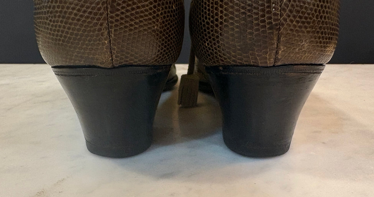 Hermes Lizard and Suede Lace Up Heels (Size 8)