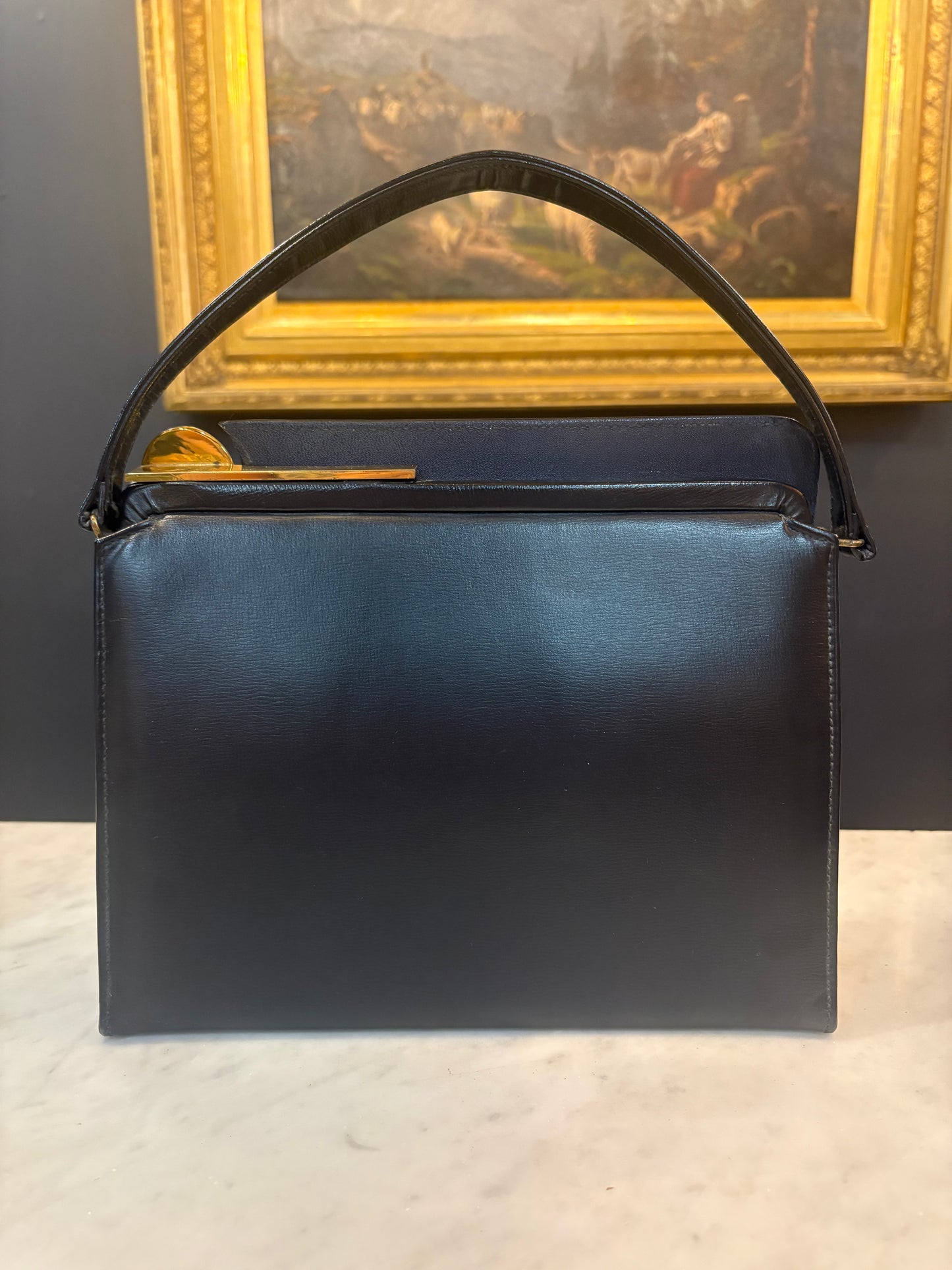 Vintage 1950s Black Leather Handbag