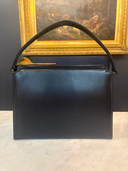 Vintage 1950s Black Leather Handbag