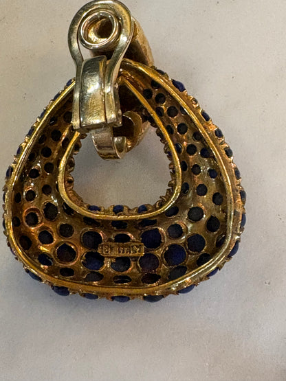 Vintage 18k Gold And Lapis Lazuli Triangle Clip Earrings