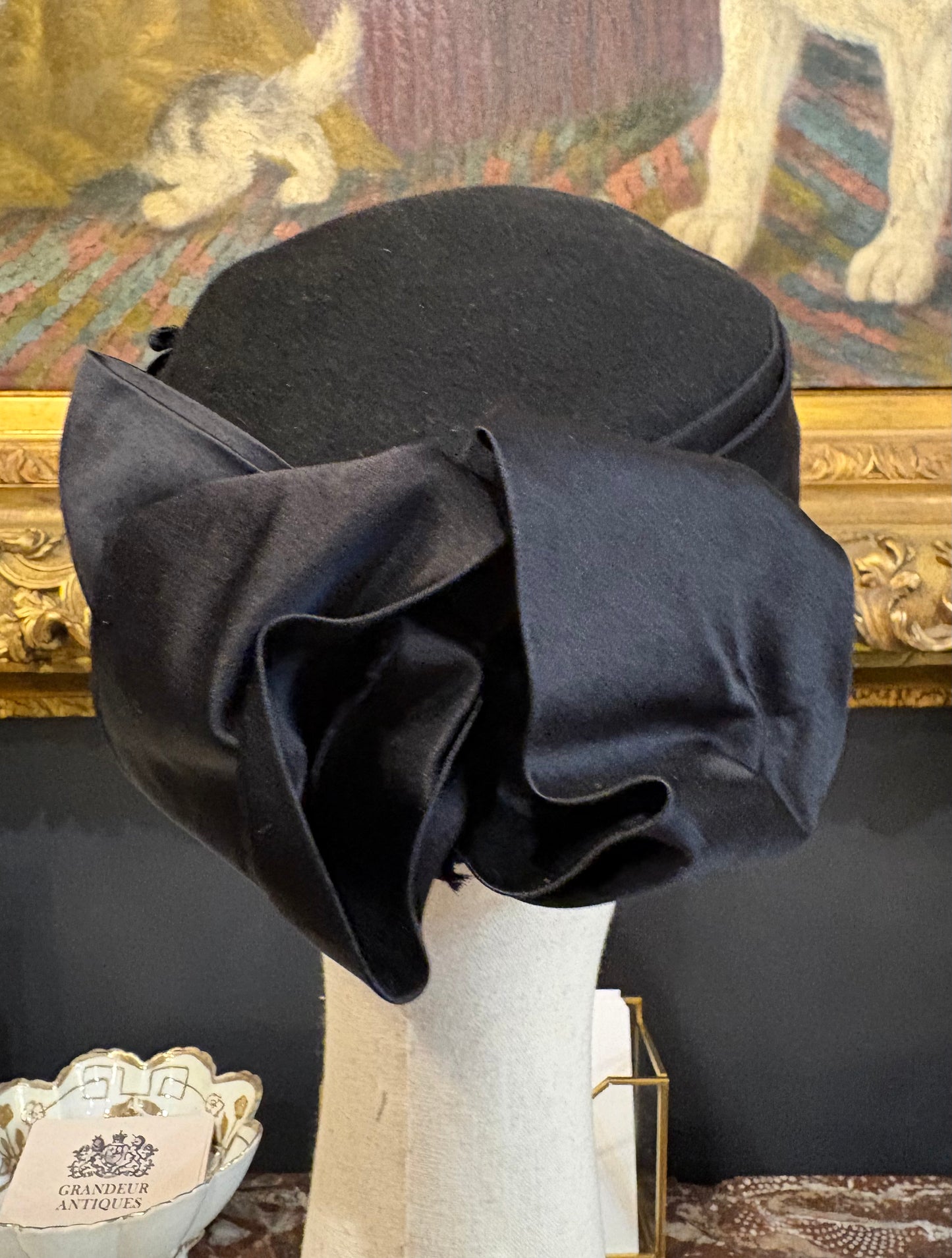 Vintage Frank Olive Pillbox Hat With Bow