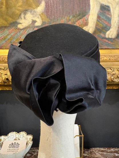 Vintage Frank Olive Pillbox Hat With Bow