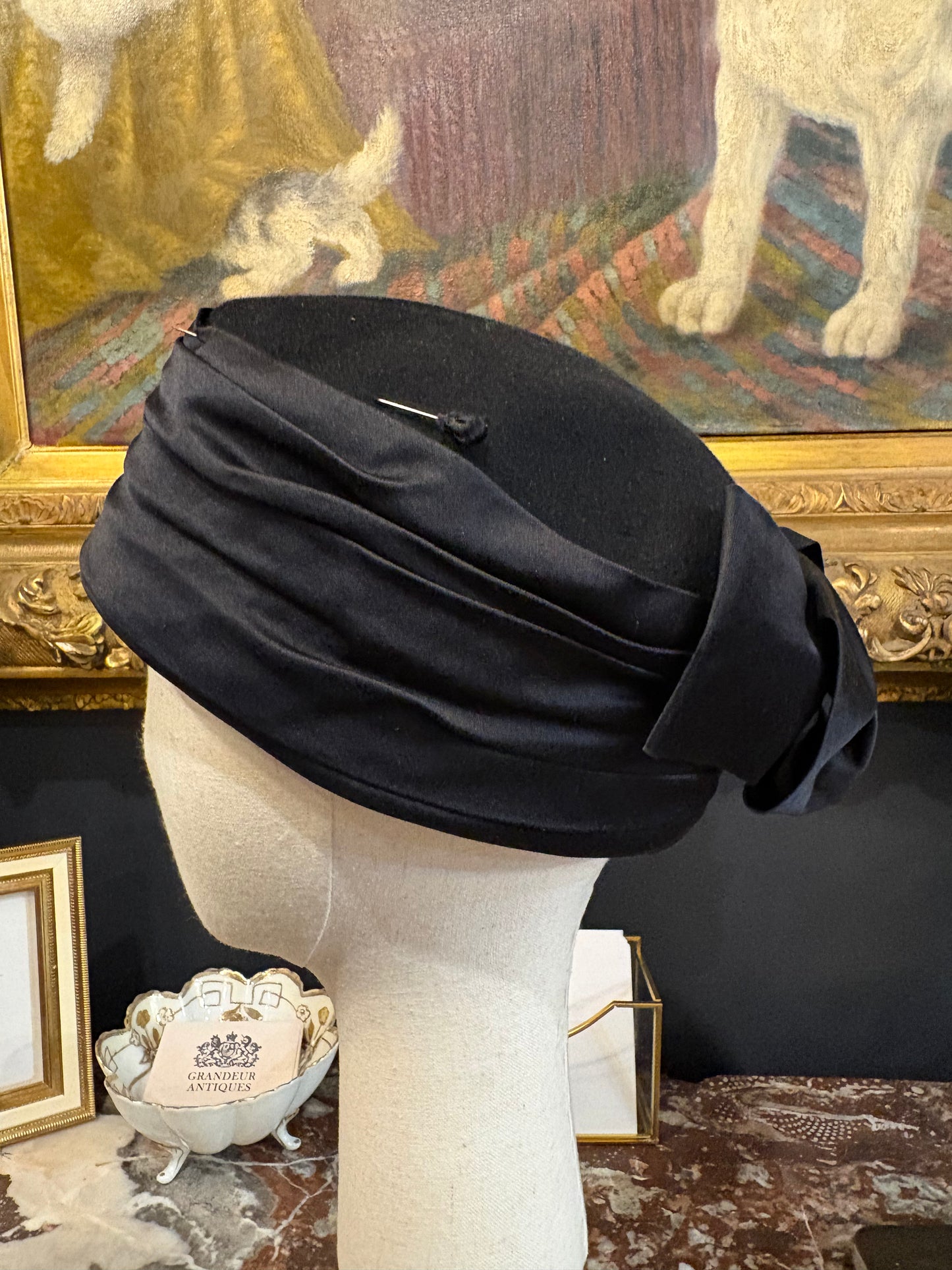 Vintage Frank Olive Pillbox Hat With Bow