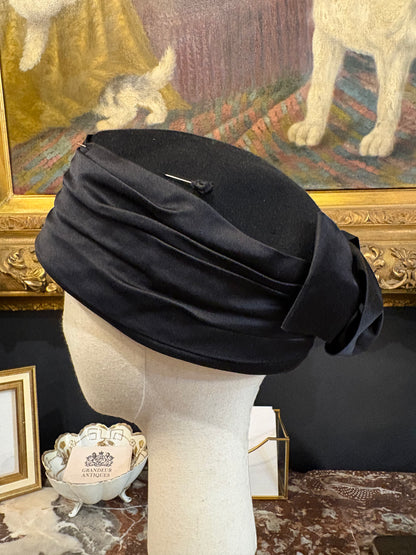 Vintage Frank Olive Pillbox Hat With Bow
