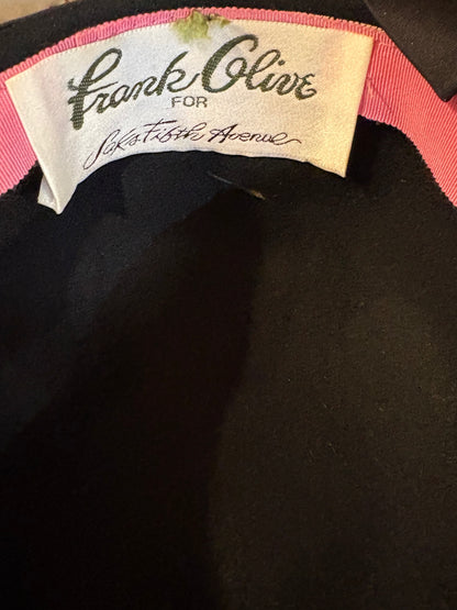 Vintage Frank Olive Pillbox Hat With Bow