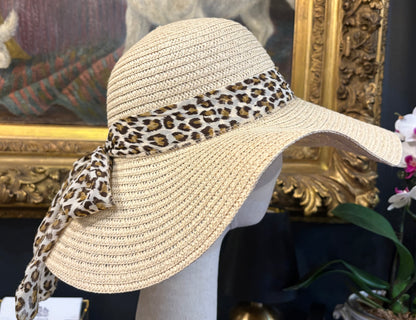 Rafia Hat With Cheetah Bow