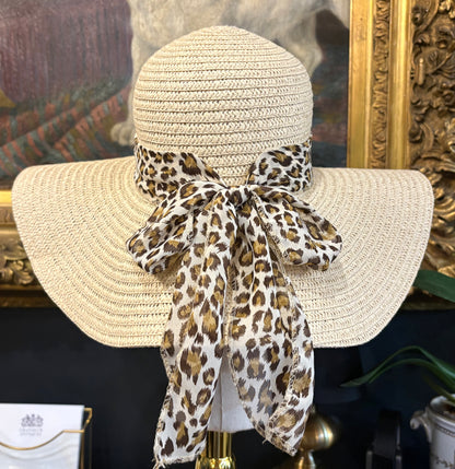 Rafia Hat With Cheetah Bow
