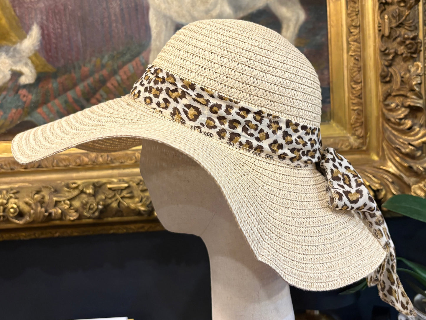 Rafia Hat With Cheetah Bow