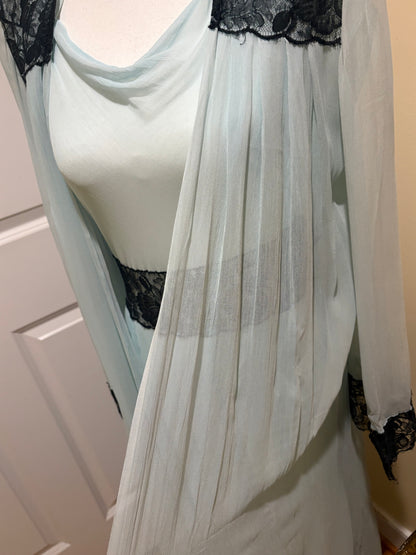 Vintage 1980s Silk Chiffon Nightgown and Robe Set (Size XS)
