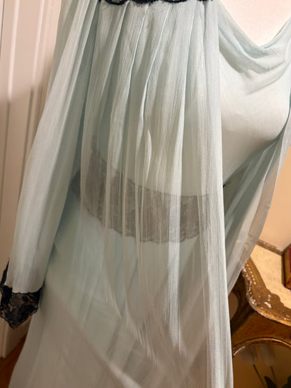 Vintage 1980s Silk Chiffon Nightgown and Robe Set (Size XS)