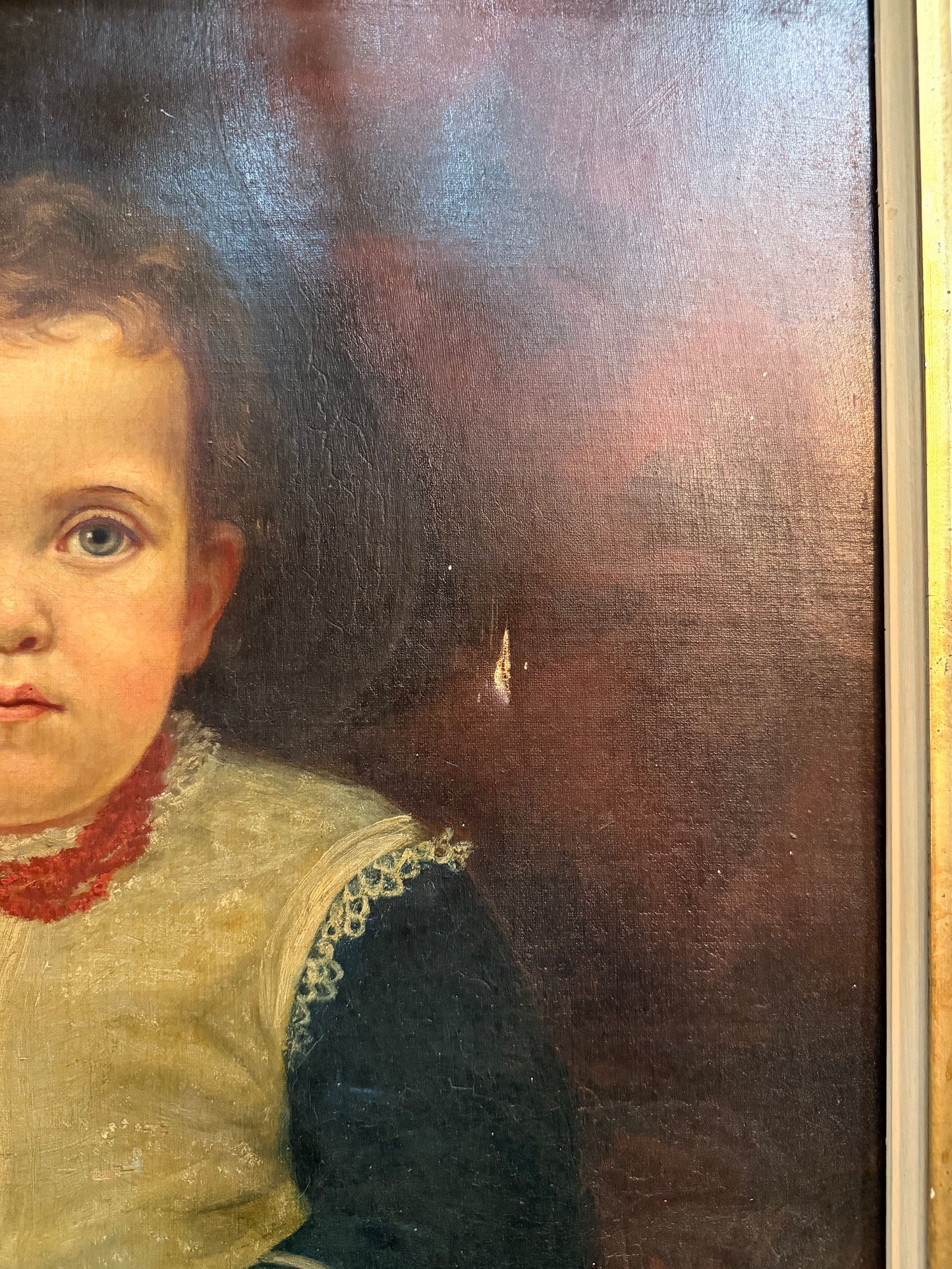 Early 19th Century Little Girl with Doll in Original Gilt Frame