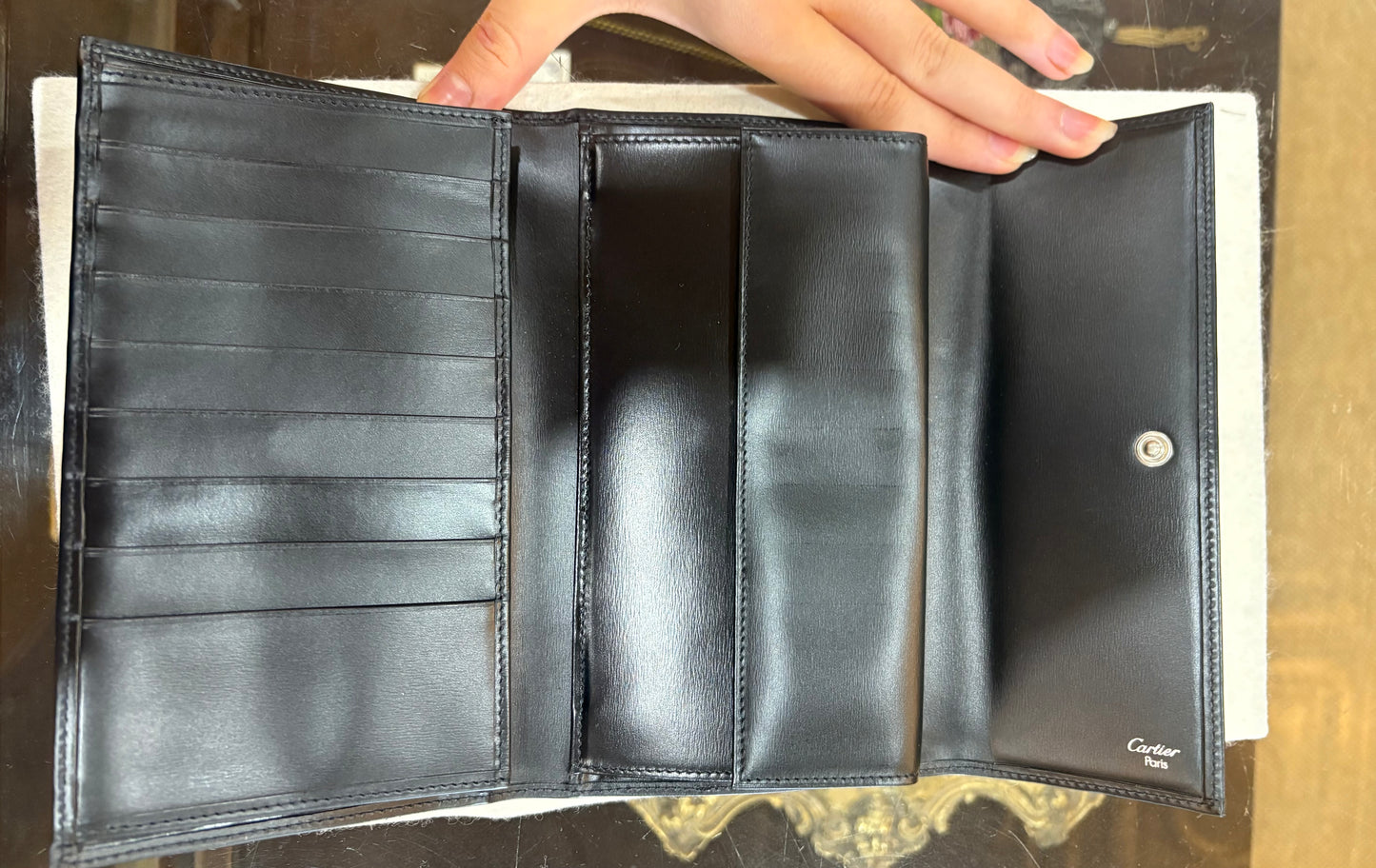 Cartier "C" Panther Long Black Leather Wallet