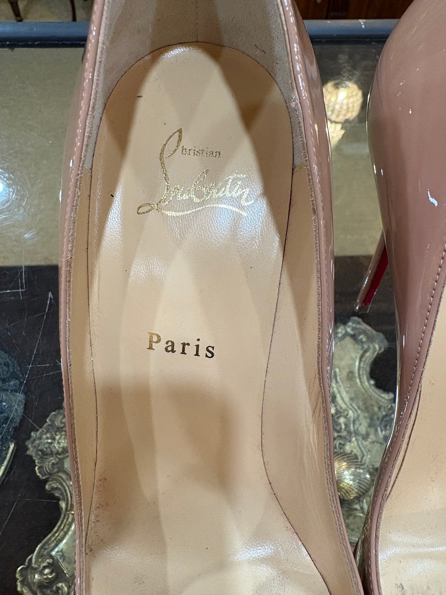 Christian Louboutin Nude So Kate Patent Leather Heels (Size 40)
