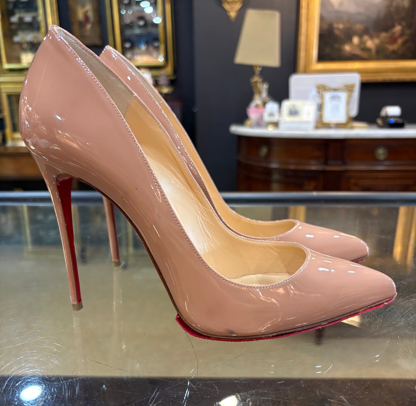Christian Louboutin Nude So Kate Patent Leather Heels (Size 40)