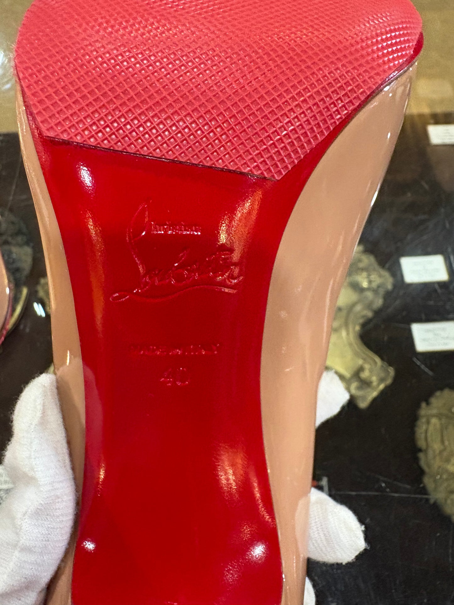 Christian Louboutin Nude So Kate Patent Leather Heels (Size 40)