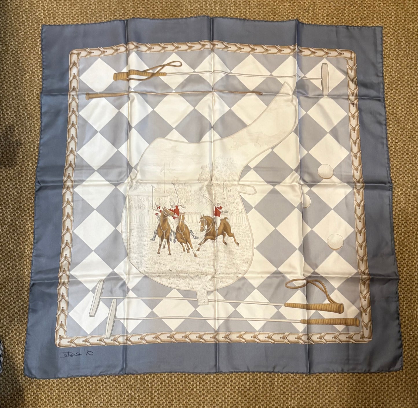 Vintage "d'este" Polo Print 90cm Silk Scarf