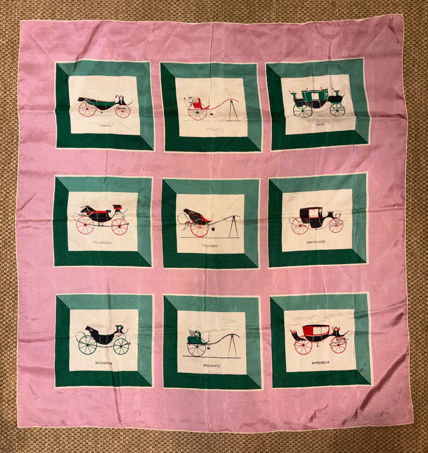 Vintage "Carriages" Mauve 90cm Silk Scarf