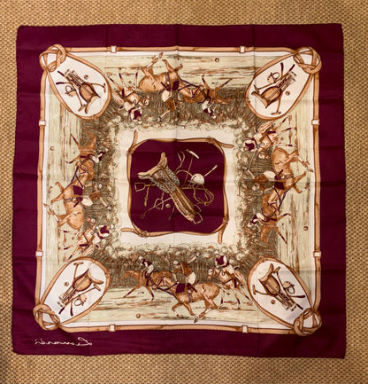 Vintage Leonard Paris Burgundy Polo Print 90cm Silk Scarf