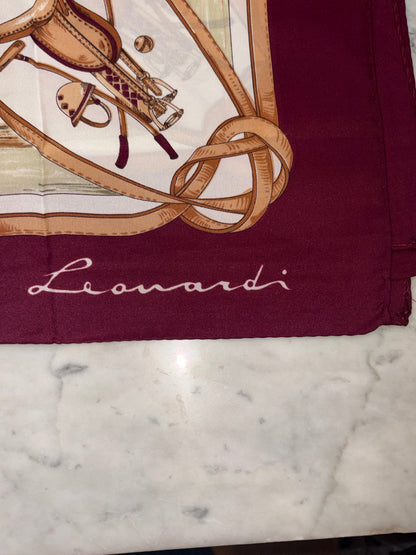 Vintage Leonard Paris Burgundy Polo Print 90cm Silk Scarf