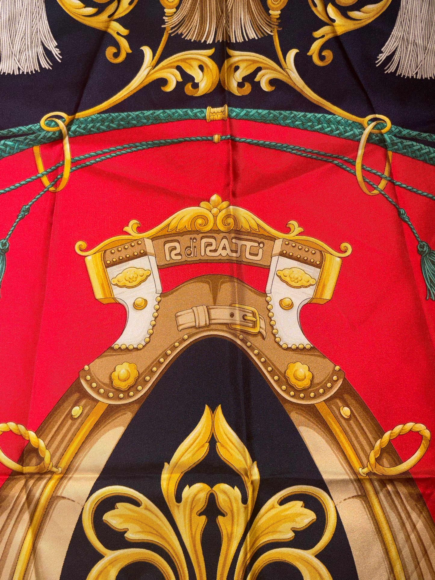 Vintage R Di Ratti 90 cm Equestrian Print Italian Silk Scarf