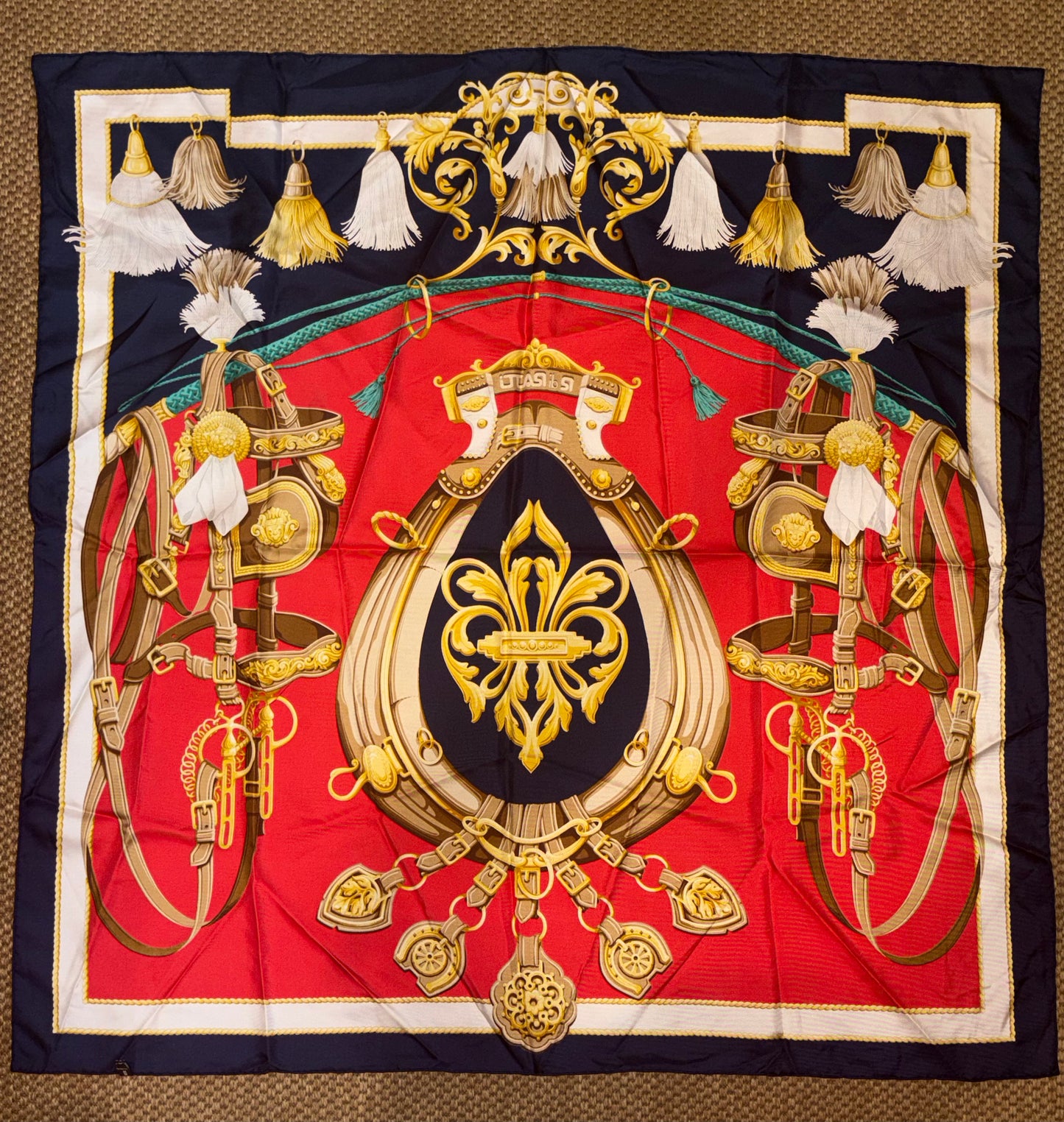 Vintage R Di Ratti 90 cm Equestrian Print Italian Silk Scarf