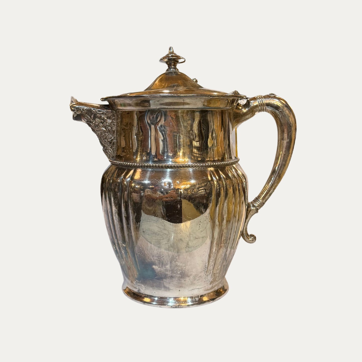 Antique Ornate Lined Silver Water Pitcher