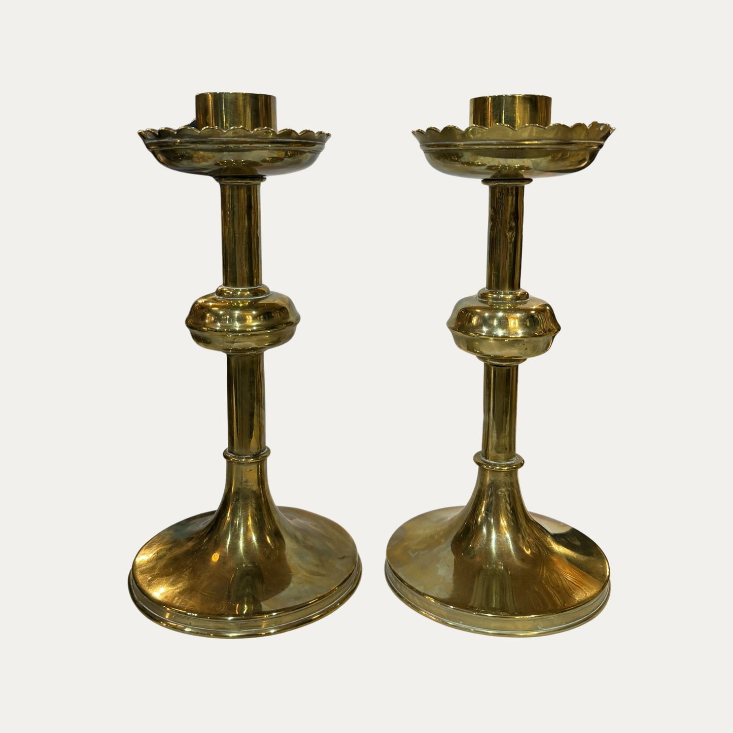 English Edwardian Solid Brass Candlesticks Pair (2)