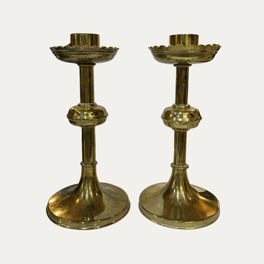 English Edwardian Solid Brass Candlesticks Pair (2)
