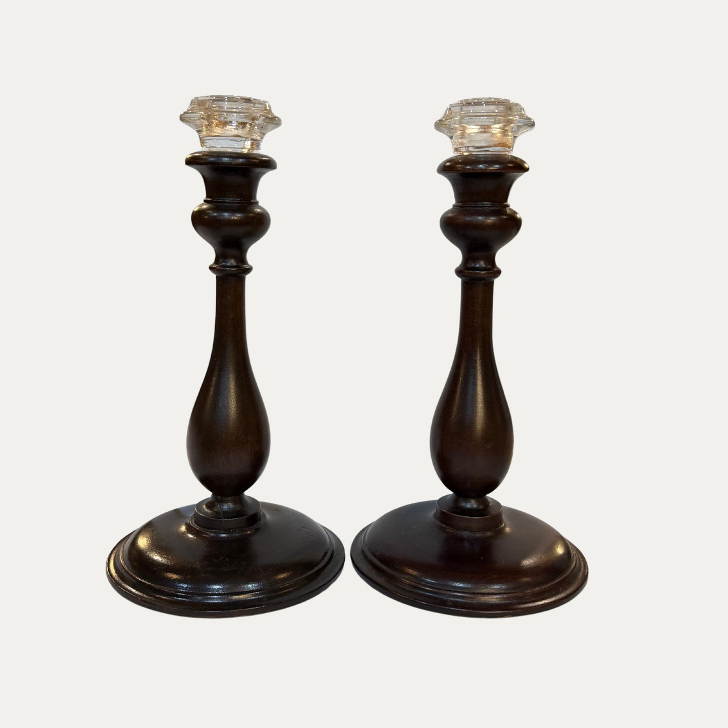 Antique 19th Century Mahogany Pair (2) Candlesticks