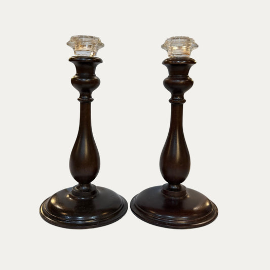 Antique 19th Century Mahogany Pair (2) Candlesticks