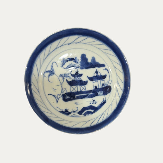 Antique Canton 19th Century Blue/White Pagoda & Landscape Saucer/Plate