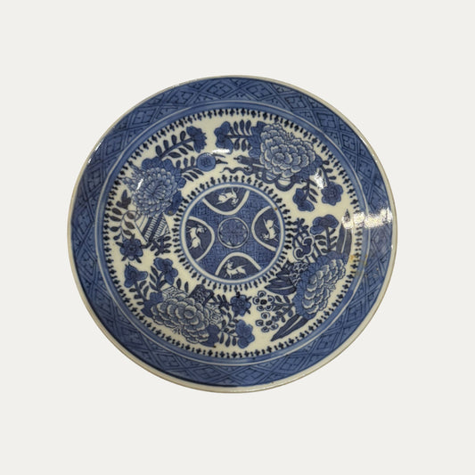 Antique Canton 19th Century Blue/White Flower/Animal Design Saucer/Plate