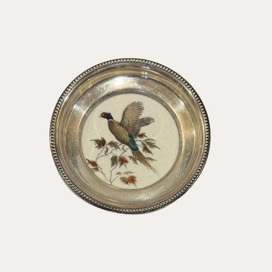 Antique Sterling Silver Frank M Whiting Wild Bird Coaster (large)