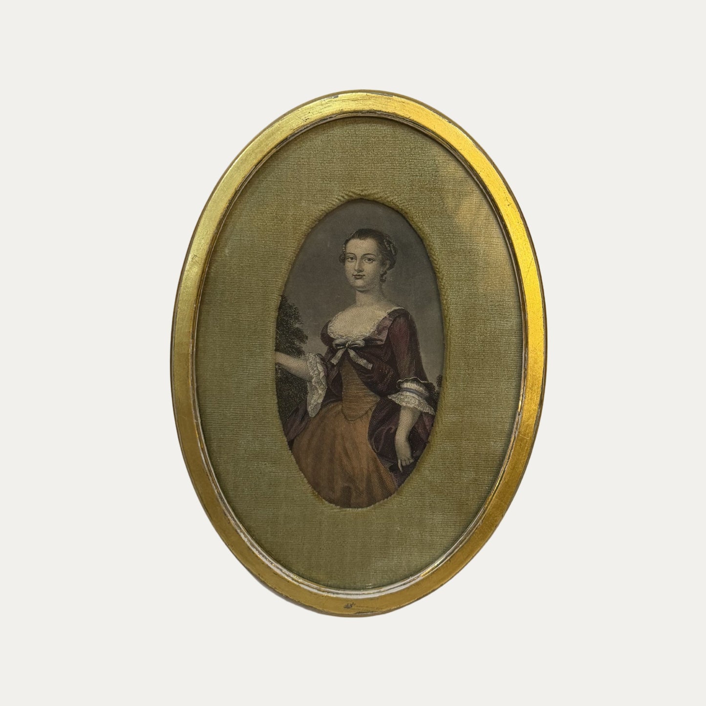 Antique 19th Century Hand Colored Lithograph of an 18th Century Lady