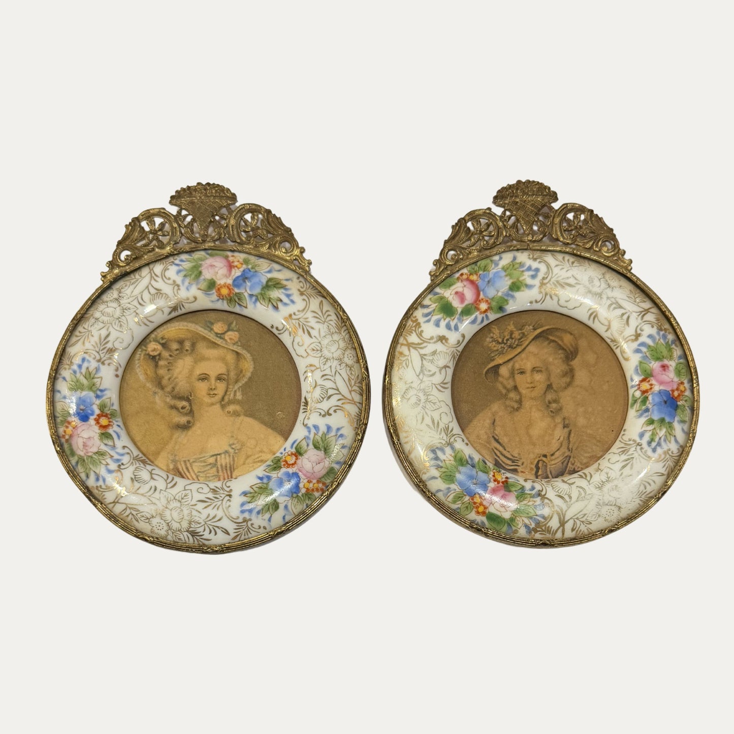 19th Century Pair (2) Floral Porcelain Miniatures