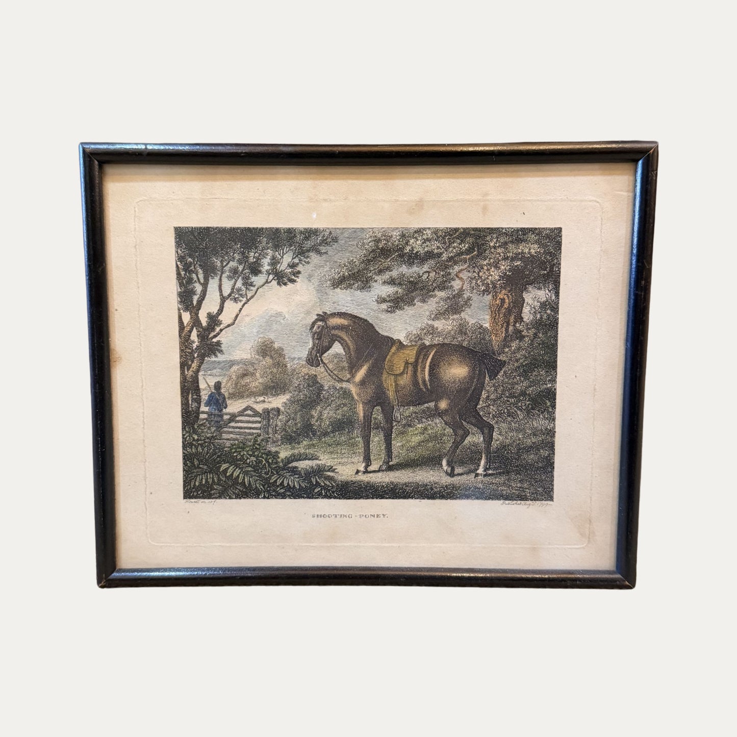 Antique Early Horse Engraving "Shooting Pony"