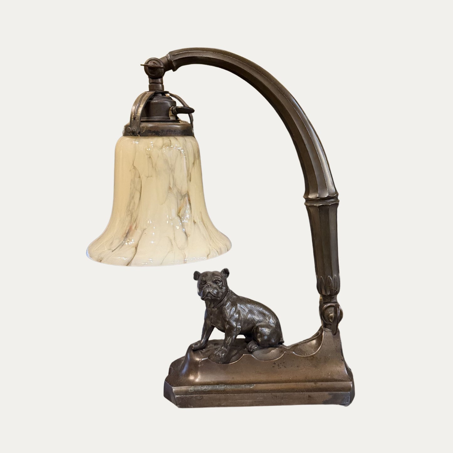 Antique Bronze Art Deco Frenchie Desk Lamp