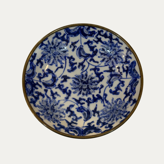Brass/Porcelain Japanese Cabinet Plate