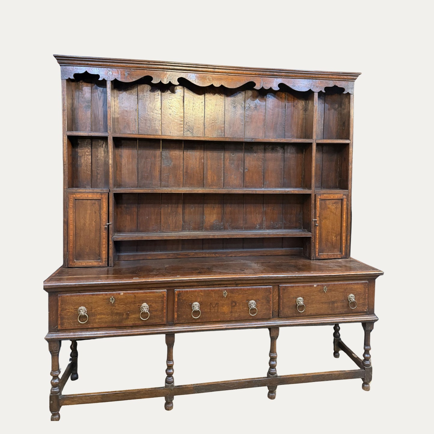 Antique 18th Century English Oak Farm Hutch with Original Pulls