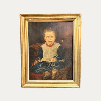Early 19th Century Little Girl with Doll in Original Gilt Frame