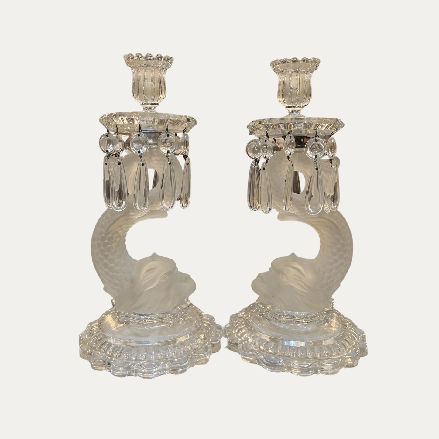 1920's Baccarat Dauphin Crystal Candlestick Pair (2)
