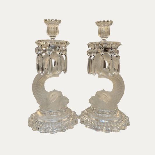 1920's Baccarat Dauphin Crystal Candlestick Pair (2)