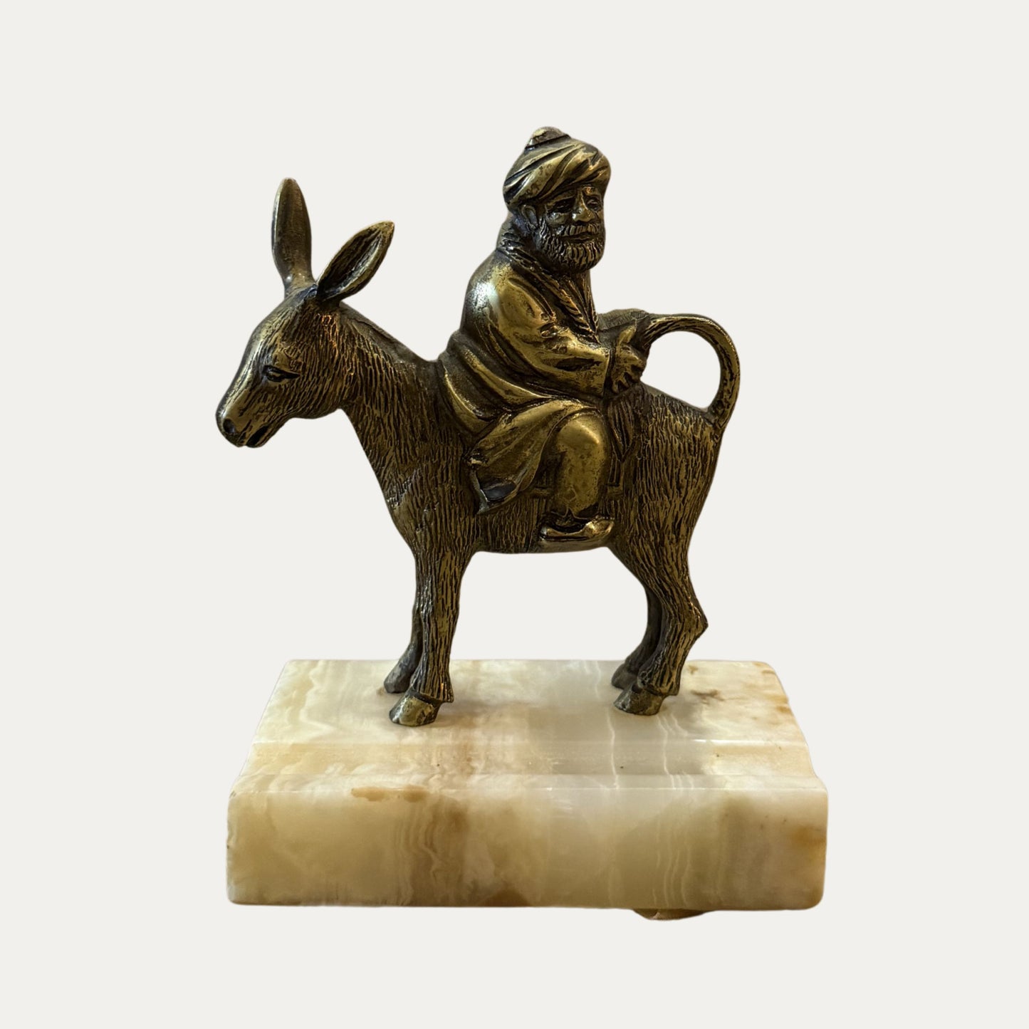 Vintage Brass & Marble Donkey Pen Holder