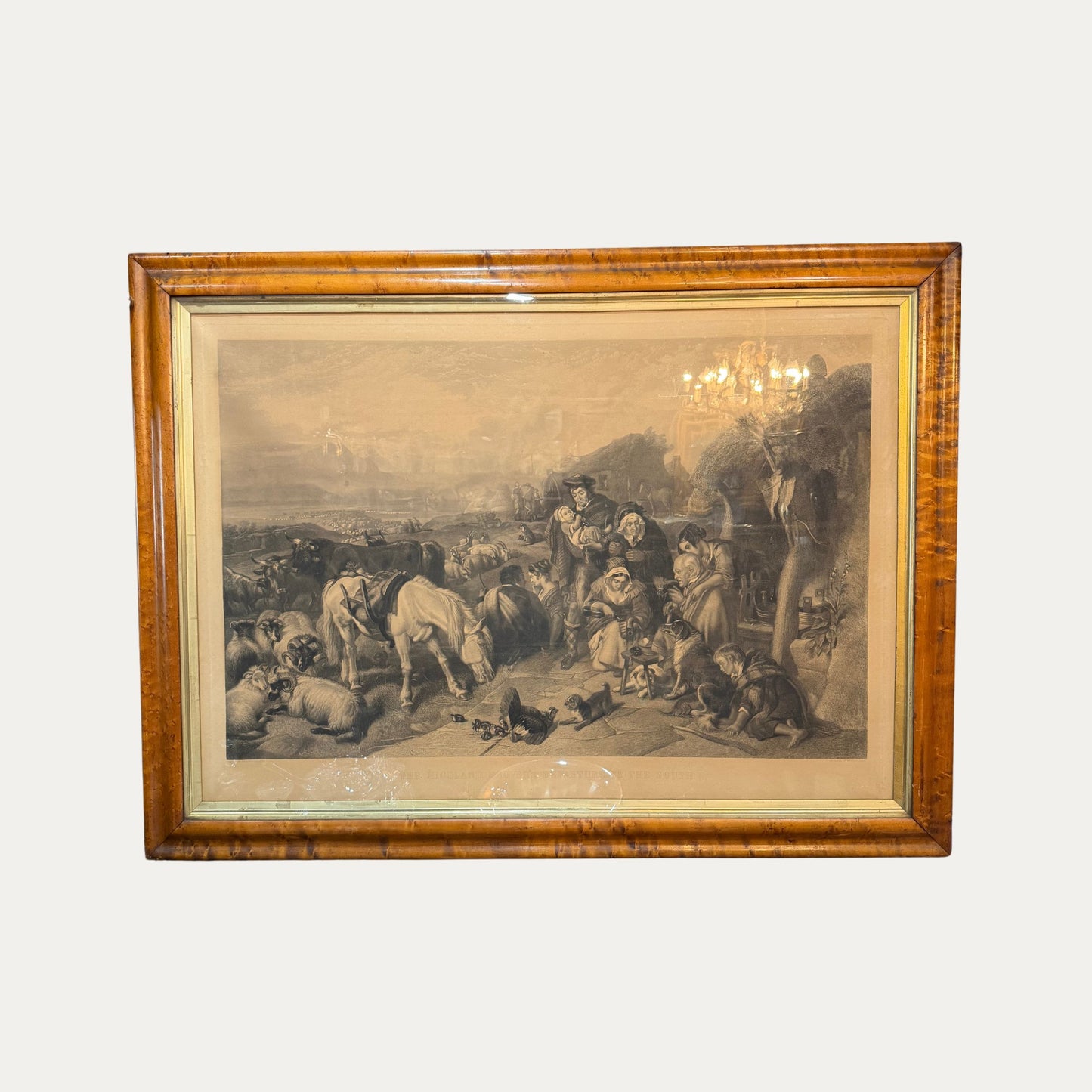 Early 19th Century Exquisite Engraving Original Burl Walnut and Gilt Filet Frame