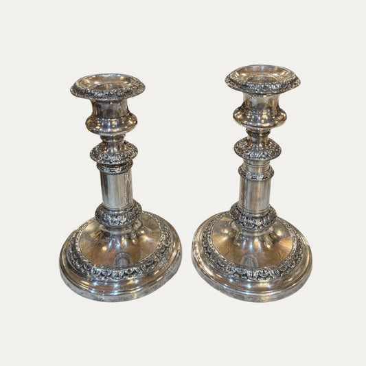 19th Century Adjustable Silver Pair (2) Candlesticks Heavy Weighted