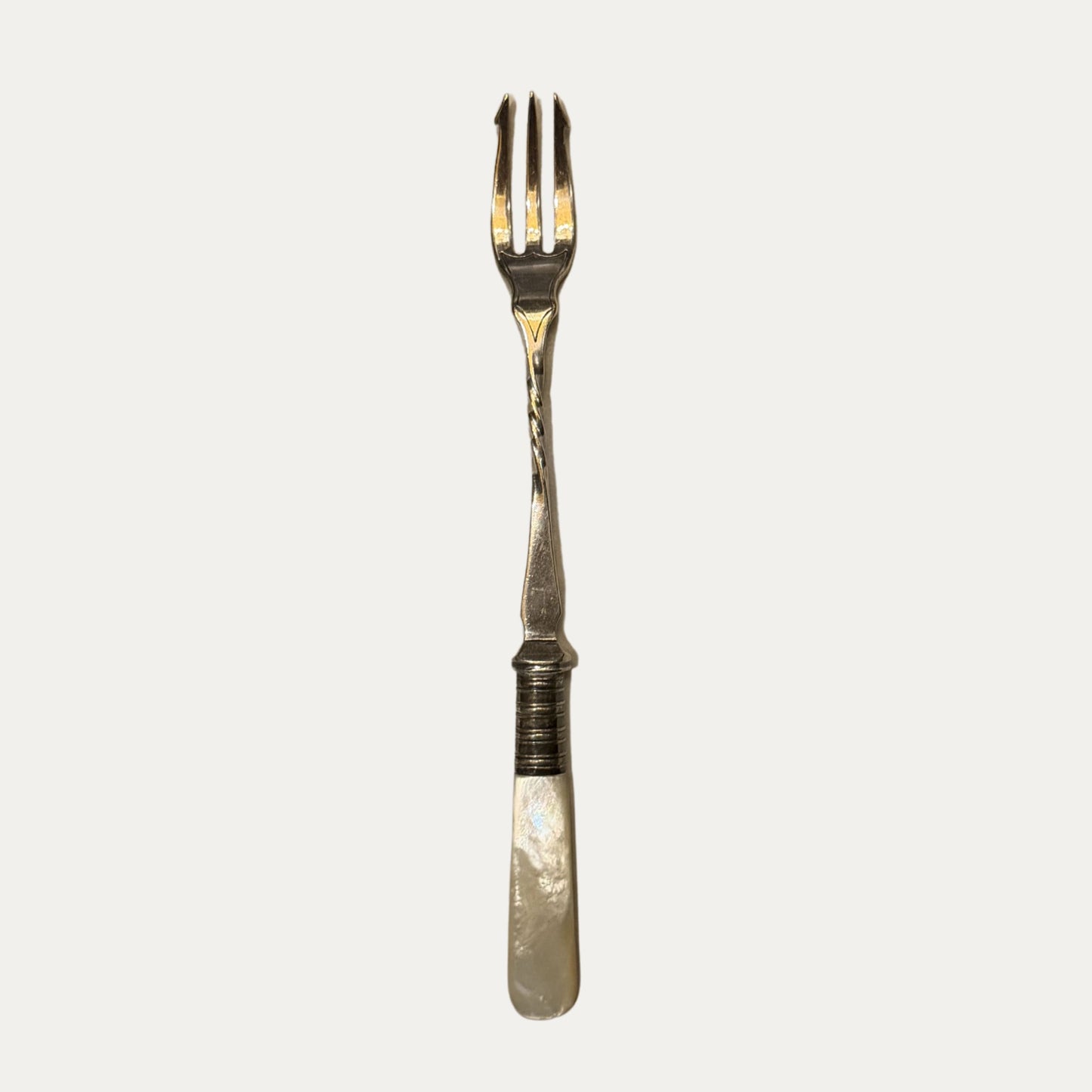 Antique English Engraved Silver Plate and Mother of Pearl Pickle Fork