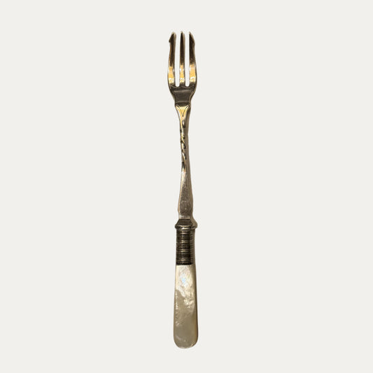 Antique English Engraved Silver Plate and Mother of Pearl Pickle Fork