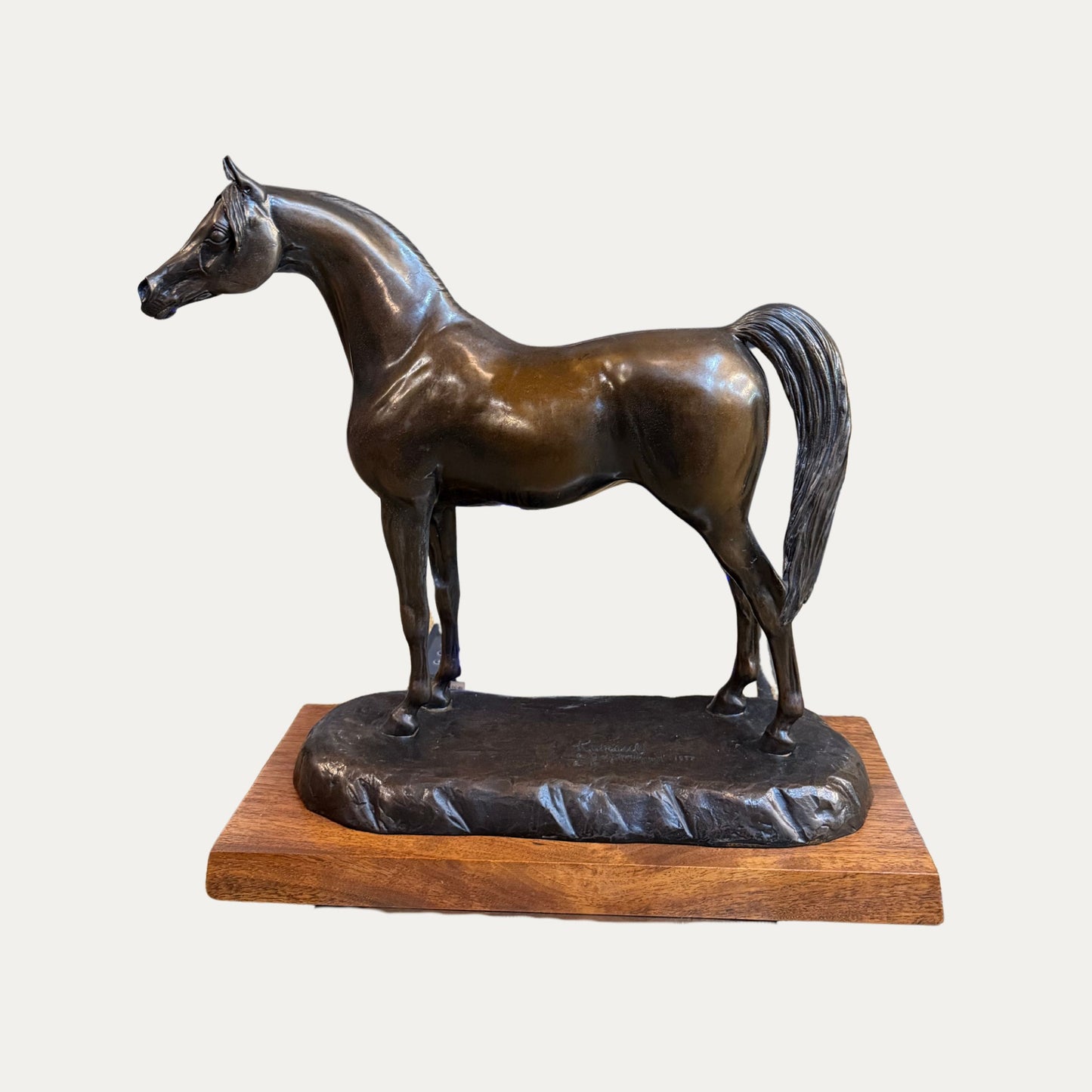 Vintage Horse Bronze on Walnut Base by Artist Judy Nordquist