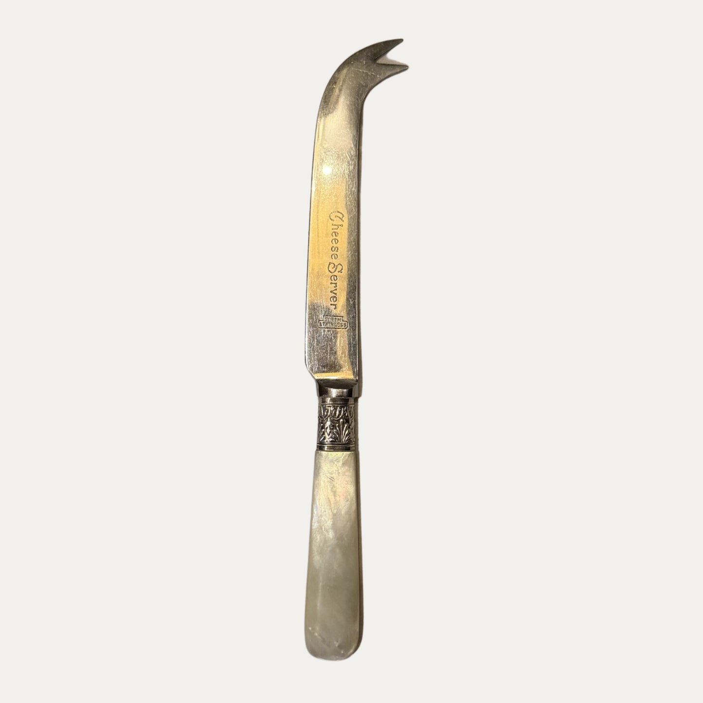 Antique English Engraved Mother of Pearl Cheese Knife